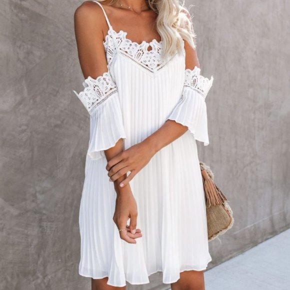 Vici Dresses & Skirts - Gramercy Lace Cold Shoulder Pleated Dress - Off Wh
